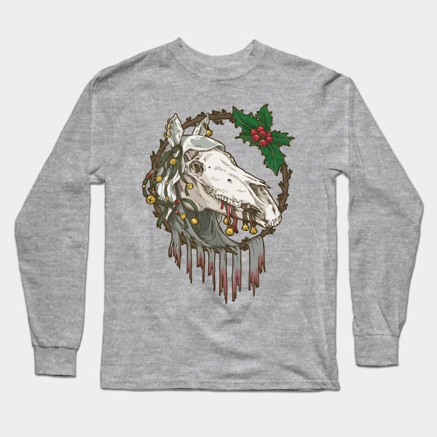 Mari Lwyd Grey Ghost Horse Long Sleeve T-Shirt by yaylemons